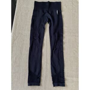 GYMSHARK Women's Black Leggings mesh Peekaboo Sides Stretch Wide Waistband XS